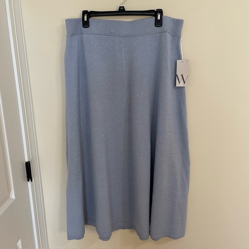 Worthington Light Blue Stretch Waist Pull On Midi Flare Sweater Skirt Wm Sz XL